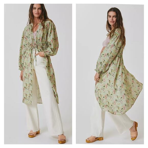 Anthropologie Current Air Floral Duster OS Green - Picture 1 of 7